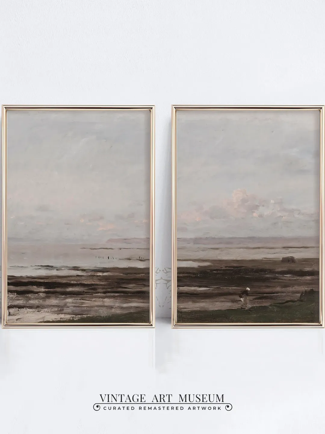 Muted Beach Print Coastal Wall Art Set of 2, Vintage Diptych Painting Artwork PRINTABLE Downloadable | 212 S2