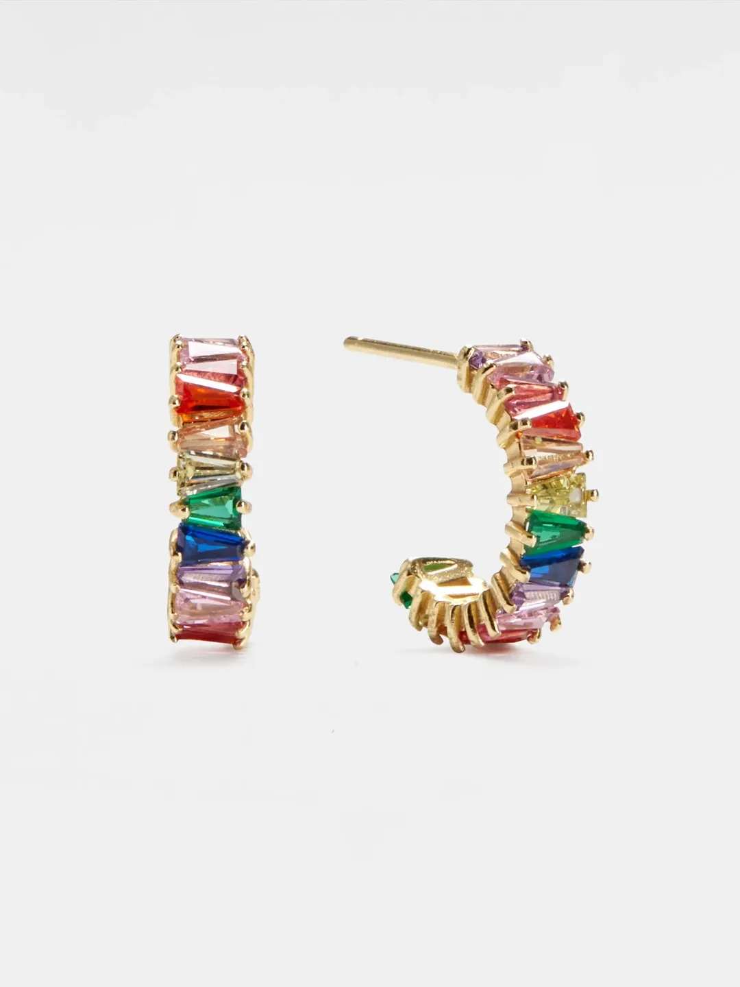PERIMADE Rainbow LGBTQ Pride Earrings • Colored Gem Half Circle Hoop Earrings • Gold Plated Silver Stud Earrings • Trendy Best Friend Gift