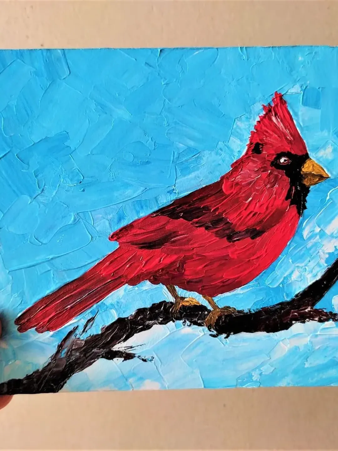 Red cardinal wall art, Bird painting for sale, Textured wall art, Framed art