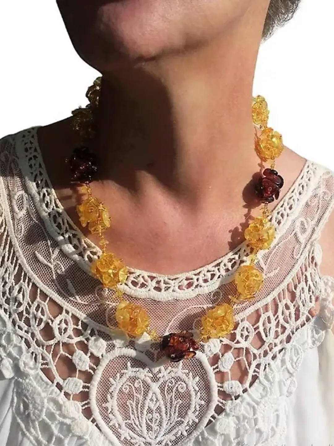 Real Amber Jewelry Gemstone Beads Necklace Unique Handmade Gift for Women Mom Birthday Mother's day Gift Jewelry Yellow