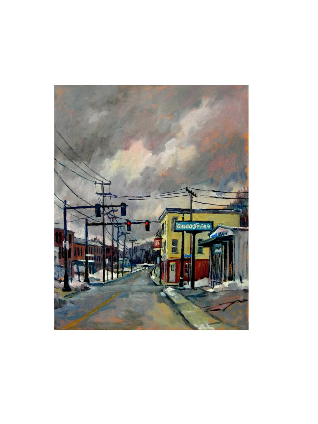 Original Cityscape Painting - Goodyear/North Adams MA- 16x20 Oil on Canvas, Signed American Realism, Urban Industrial Landscape