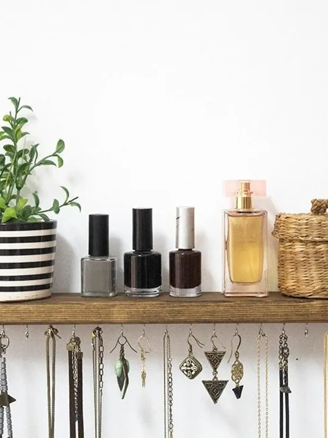 Jewelry Organizer Wall Hanging Shelf, Necklace Holder With Shelf, Jewelry Hanger For Wall, Solid Wooden Shelf with Metal Hooks