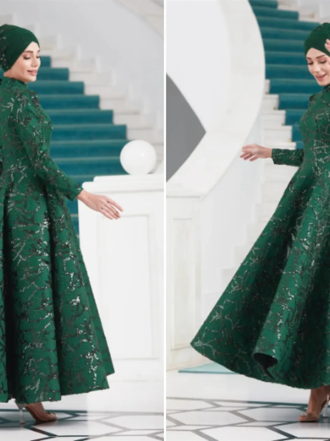 AHUNARE HIJAB - Salkım  Emerald Embroidered Wedding Dress, Muslim Evening Gown, Nikah, Islamic Wedding, Engagement, Bridesmaid,