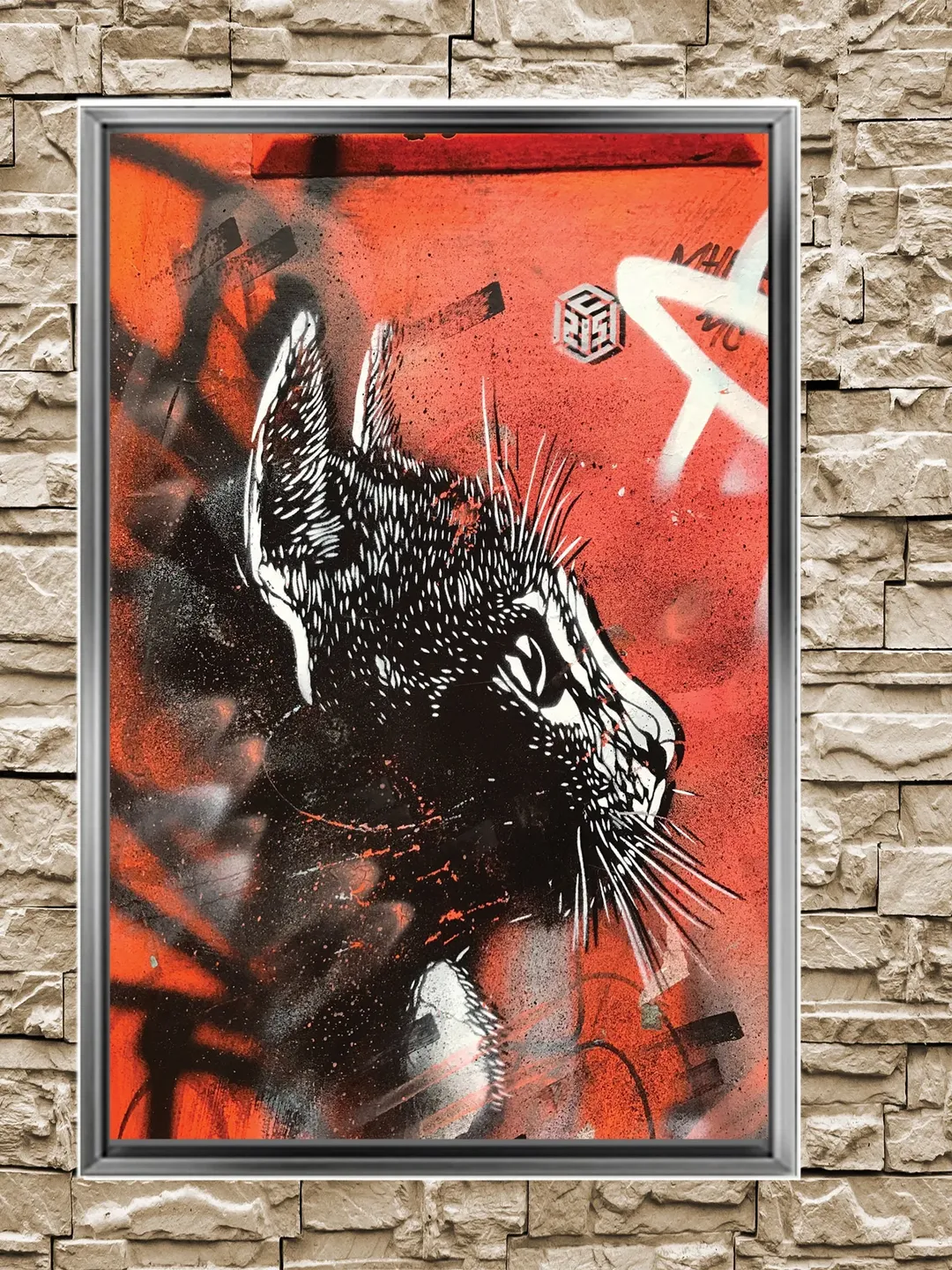 Cat Street Graffiti Print on Canvas , Floating Frame Option, Modern ...