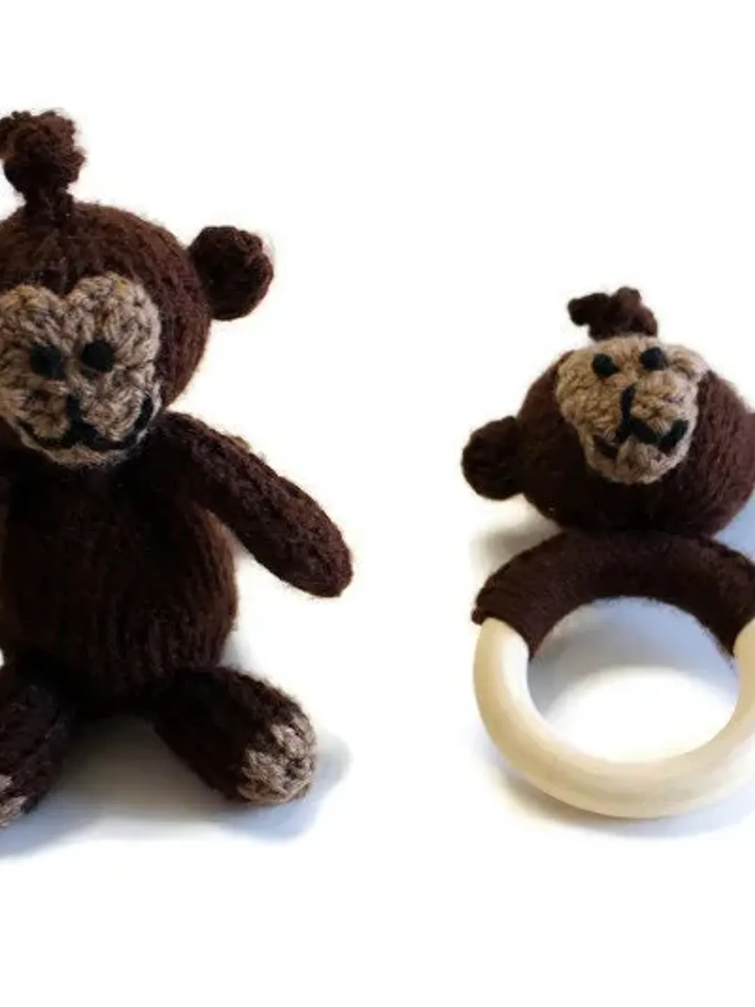 Monkey Ball Rattle Crochet Monkey Plushie and Rattle Set, Soft Rattles with Wooden Rings ...