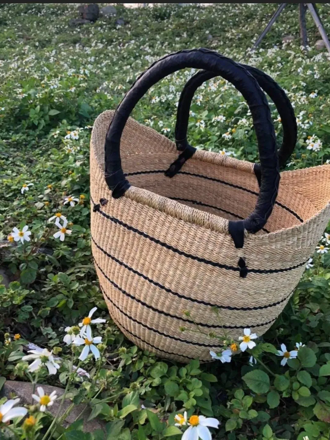 Farmers Market Basket, African Bolga Straw Woven Market Basket