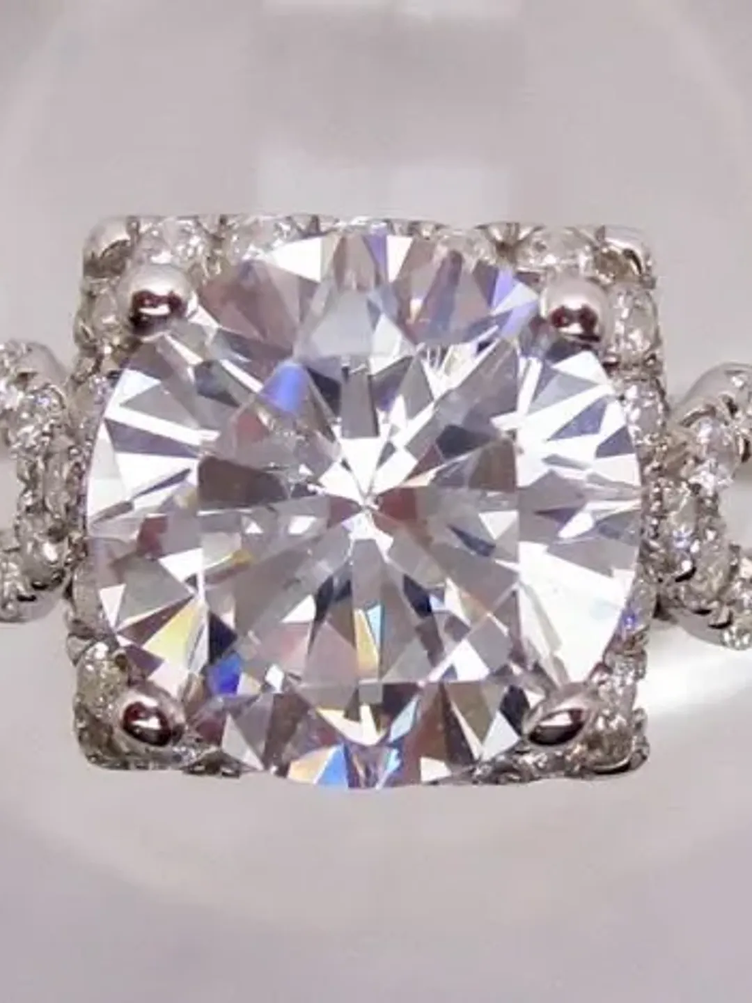 Halo Engagement Ring, Solid 14K White Gold Round 7.5MM Semi Mount Ring / Diamond Ring / Engagement Ring