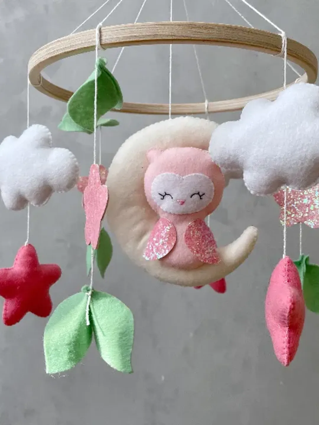 Owl crib mobile girl pink, Woodland baby mobile girl, Pink and mint nursery woodland decor