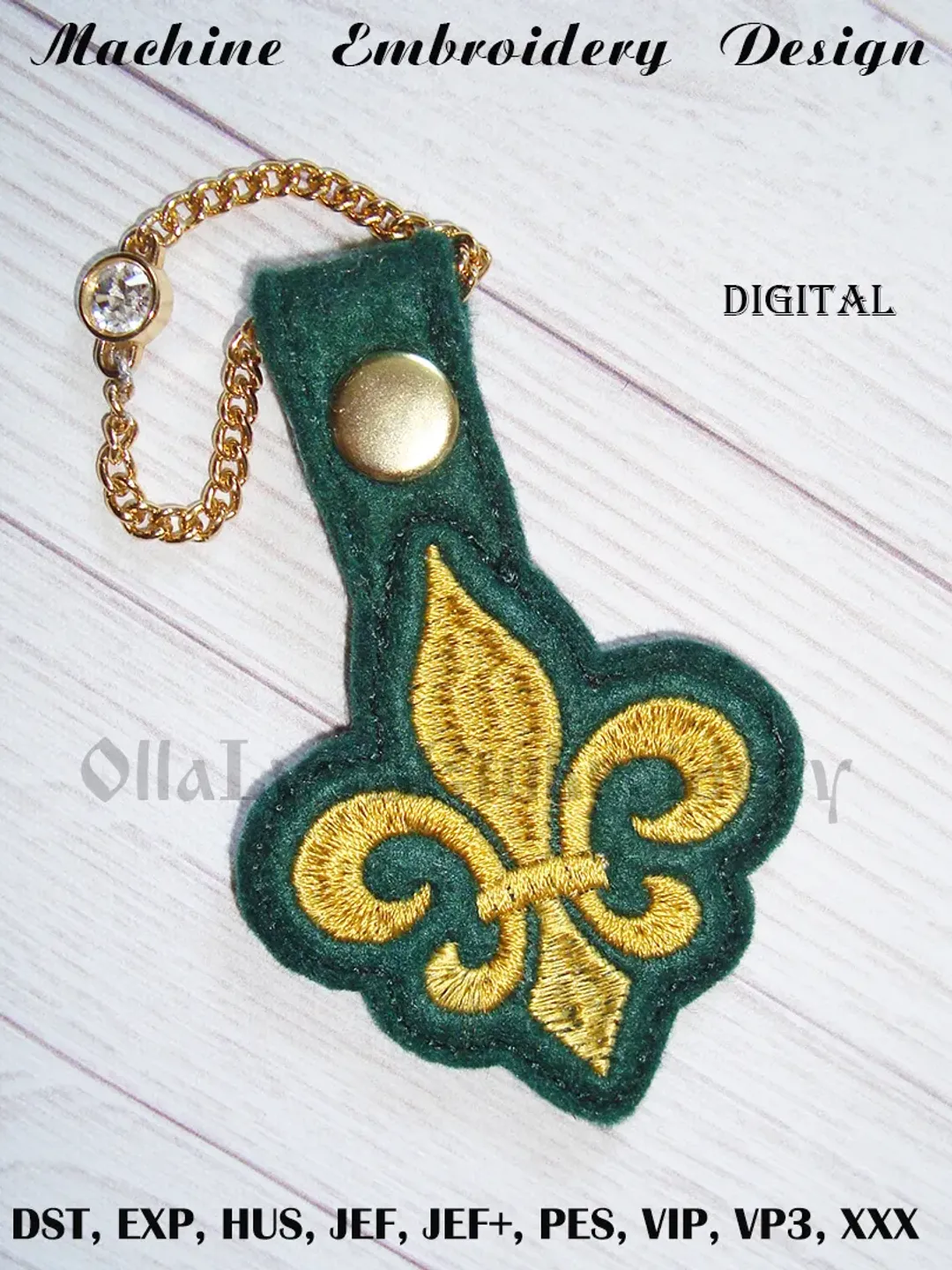 Fleur-de-lis In The Hoop keychain machine embroidery design