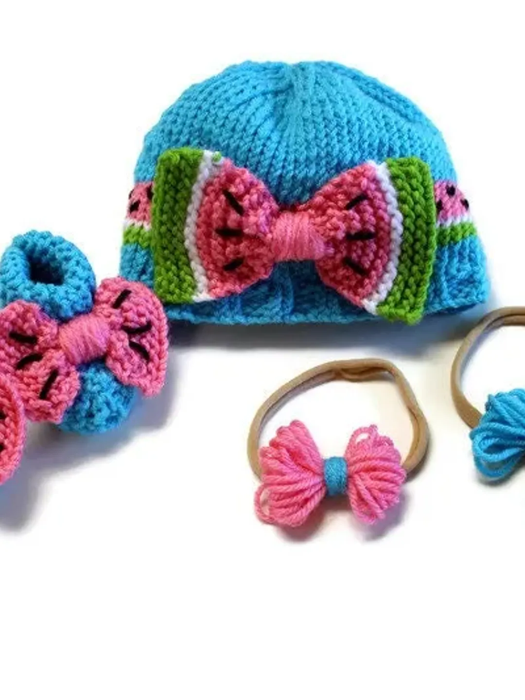 Watermelon Photoshoot Props Set, Hat and Booties Set, Headbands and Hair Ties, Expectant Parents Baby Shower Gift Ideas, Fruit Hat with Bows