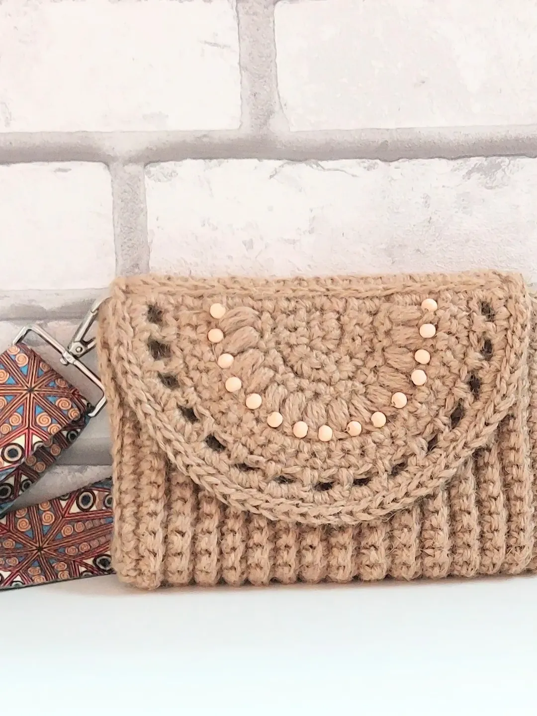 Envelope crossbody Summer jute bag with boho strap Dog mom gift