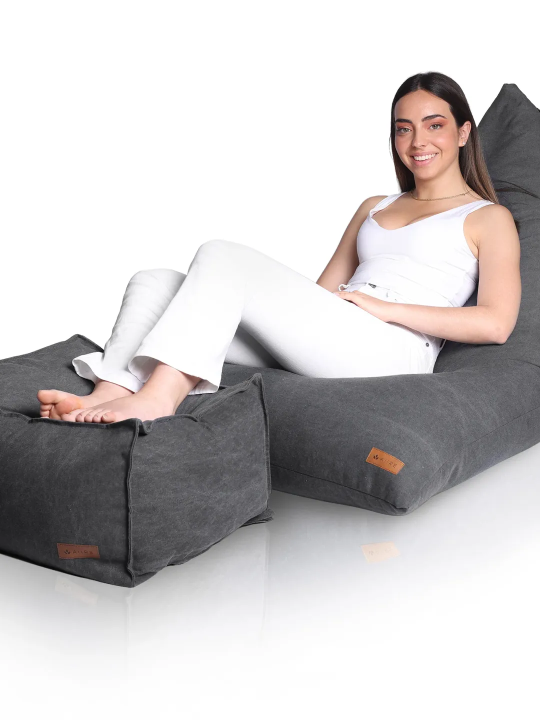 Puff with included padding and footrest - Giant Bean Bag of exclusive design for Salon - Youth Pouf XXL Dark Grey