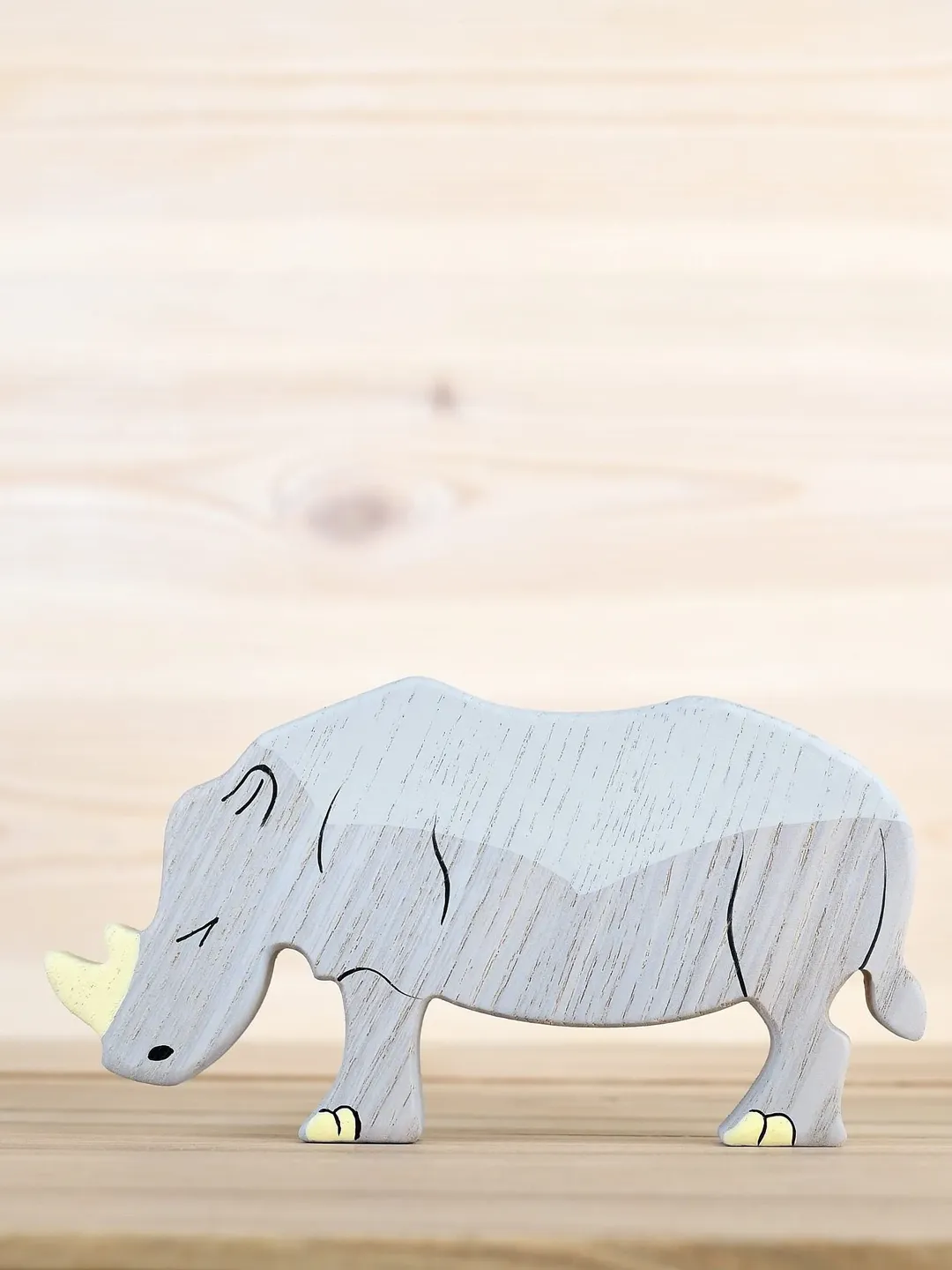 Wooden Rhino figurine Safari animal toy Rhinoceros figure