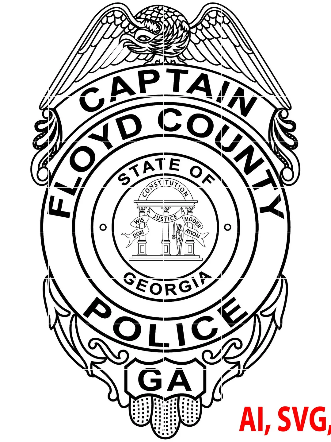 Police Badge, Floyd County State of Georgia Police Captain Badge, Logo,  Seal, Custom, Ai, Vector, SVG, DXF, PNG, Digital, image size:1080x1440