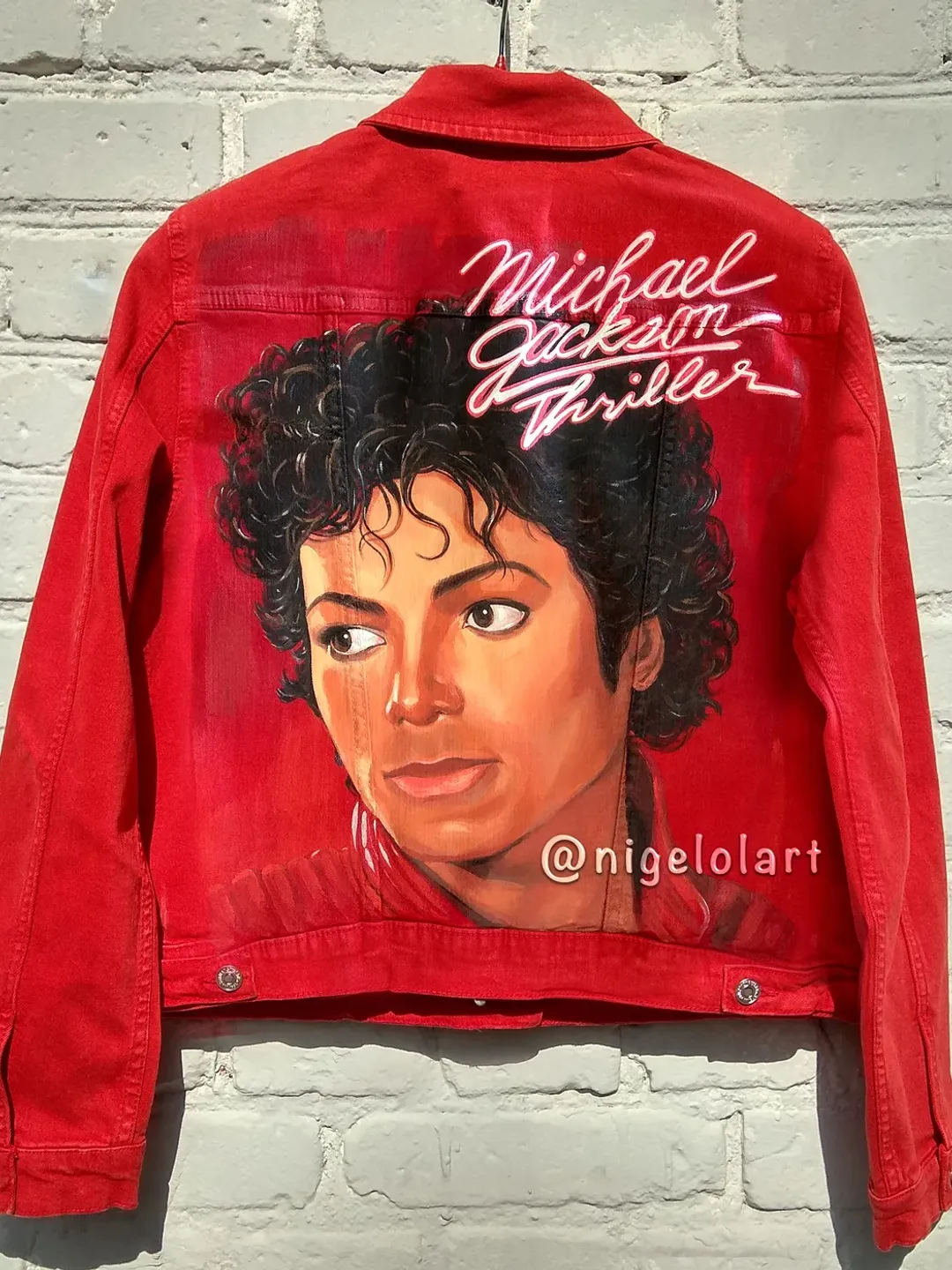 Michael Jackson thriller red jacket Painted denim jacket Custom jacket Portrait from photo Personalized denim jacket