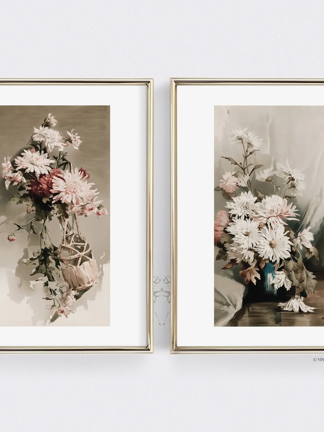 Vintage Watercolor Flowers Prints Set of 2, Floral Wall Art Painting, Printable Decor, Download | 51 S2