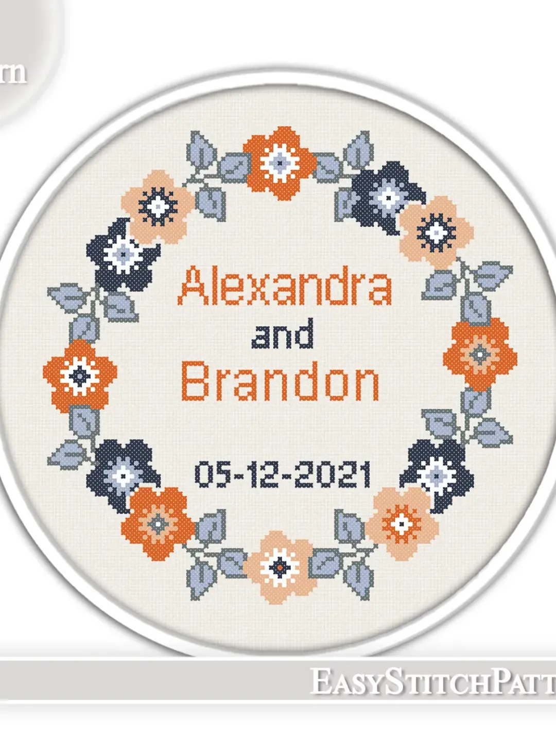 Flower frame cross stitch pattern. Wedding cross stitch pattern. DIY. Floral Wreath.