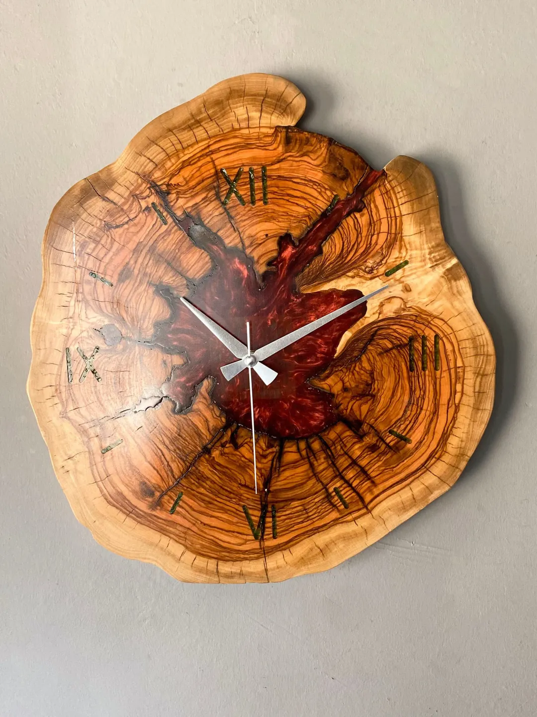 Custom Made Resin & Olive Wood Wall Clock, Wooden Clock, Farmhouse Wall ...