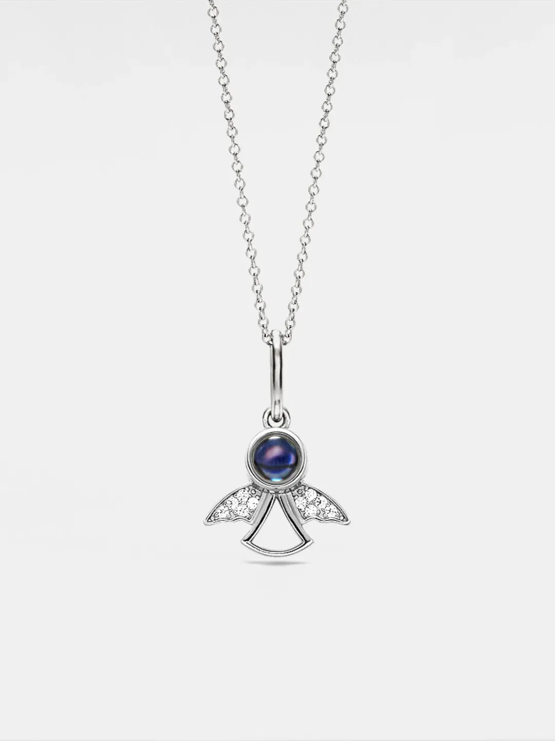 PERIMADE Silver Angel Projection Necklace • Custom Memorial Photo Pendant • Personalized Picture Inside Jewelry • Trendy Best Friend Gift