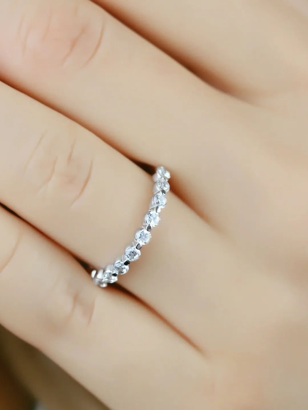 SHARED PRONG RING | Half Eternity Round Diamond Modern Wedding Ring ...