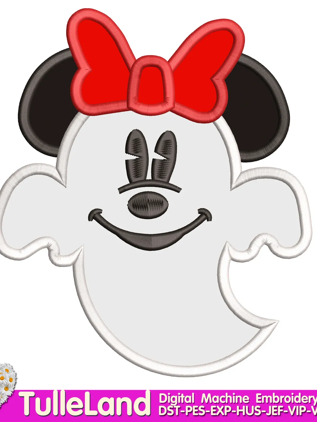 Halloween Ms Mouse Ghost Machine embroidery applique design