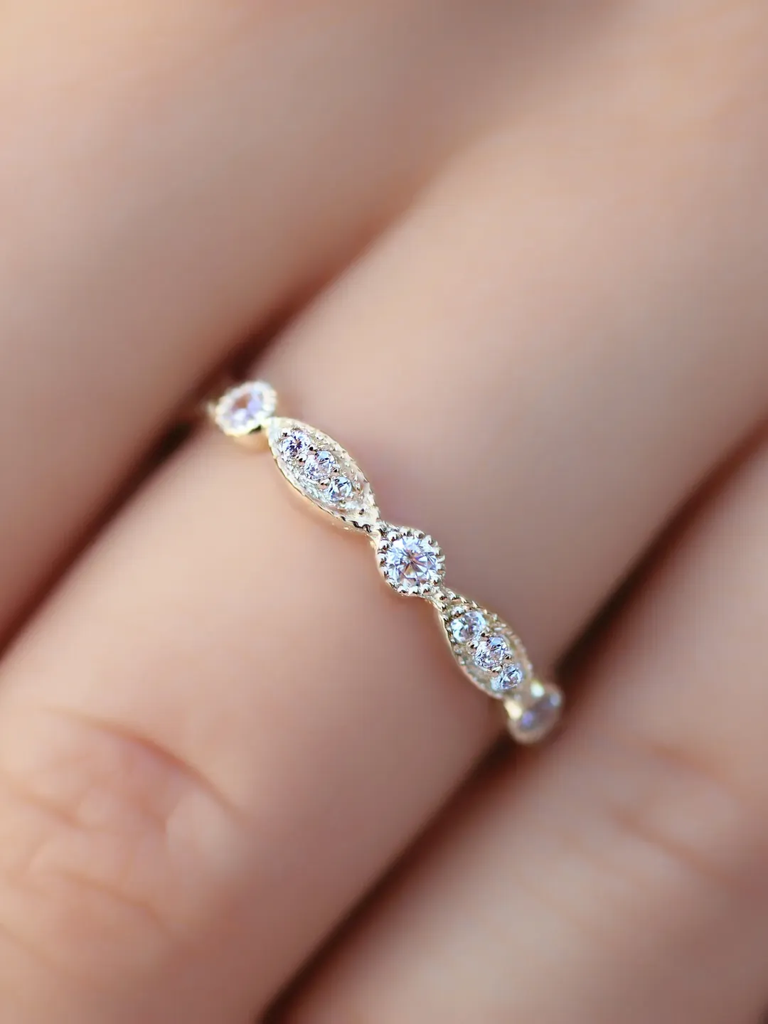 DAINTY WEDDING RING | Moissanite Diamond 14k Solid Gold Band For Wedding | White Diamond Gold Ring For Anniversary | Women Wedding Gift