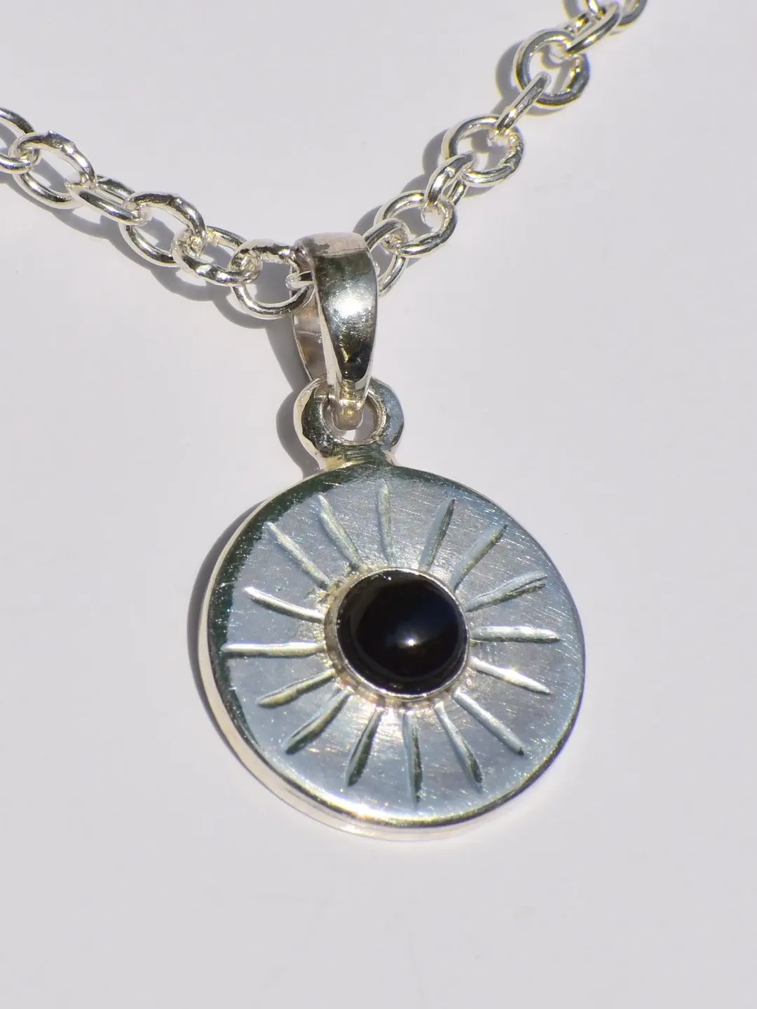Faceted Black Onyx Pendant, Sterling Silver Pendant, Sun Style Pendant, Round Onyx, Bohemian Jewelry, Jewelry Pendant, Wedding Gift For her