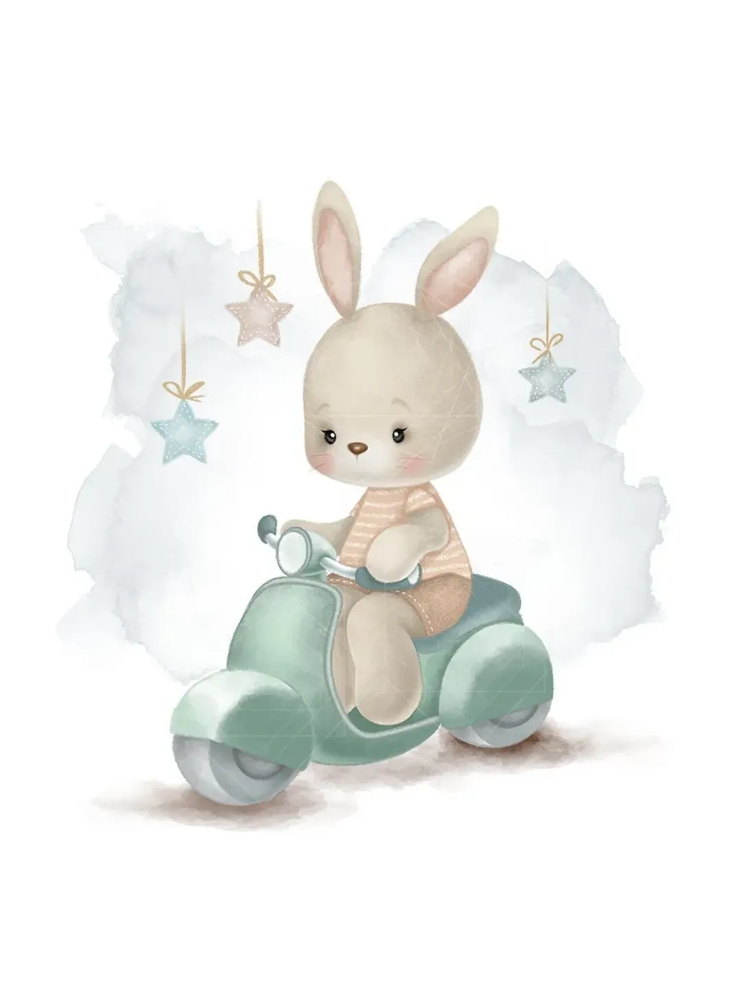 rabbit baby  print ~ Bunnies png ~ riding bike ~ babyshower ~ birthday Clipart ~ cute hare animal ~ watercolor illustration poster ~ easter