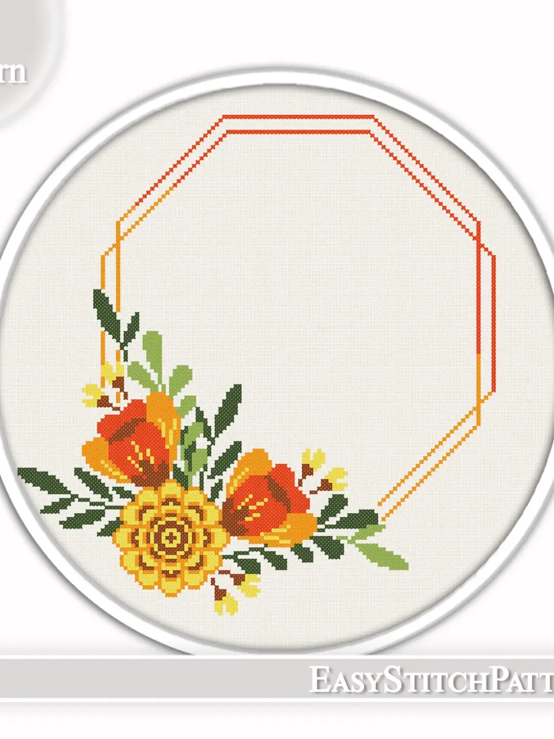 Flower cross stitch pattern. Floral Wreath cross stitch. Flower frame cross stitch.