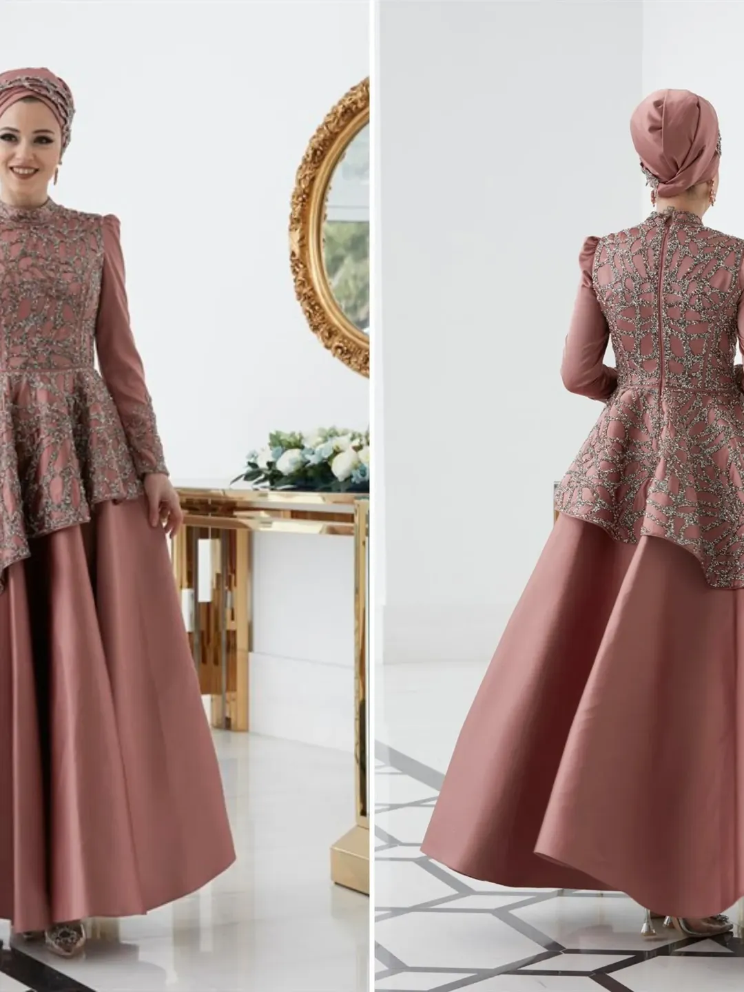 Hürrem Powder Satin Embroidered Ahunare Wedding Dress, Muslim Evening Gown, Nikah, Islamic Wedding, Engagement, Bridesmaid, Maxi Dress