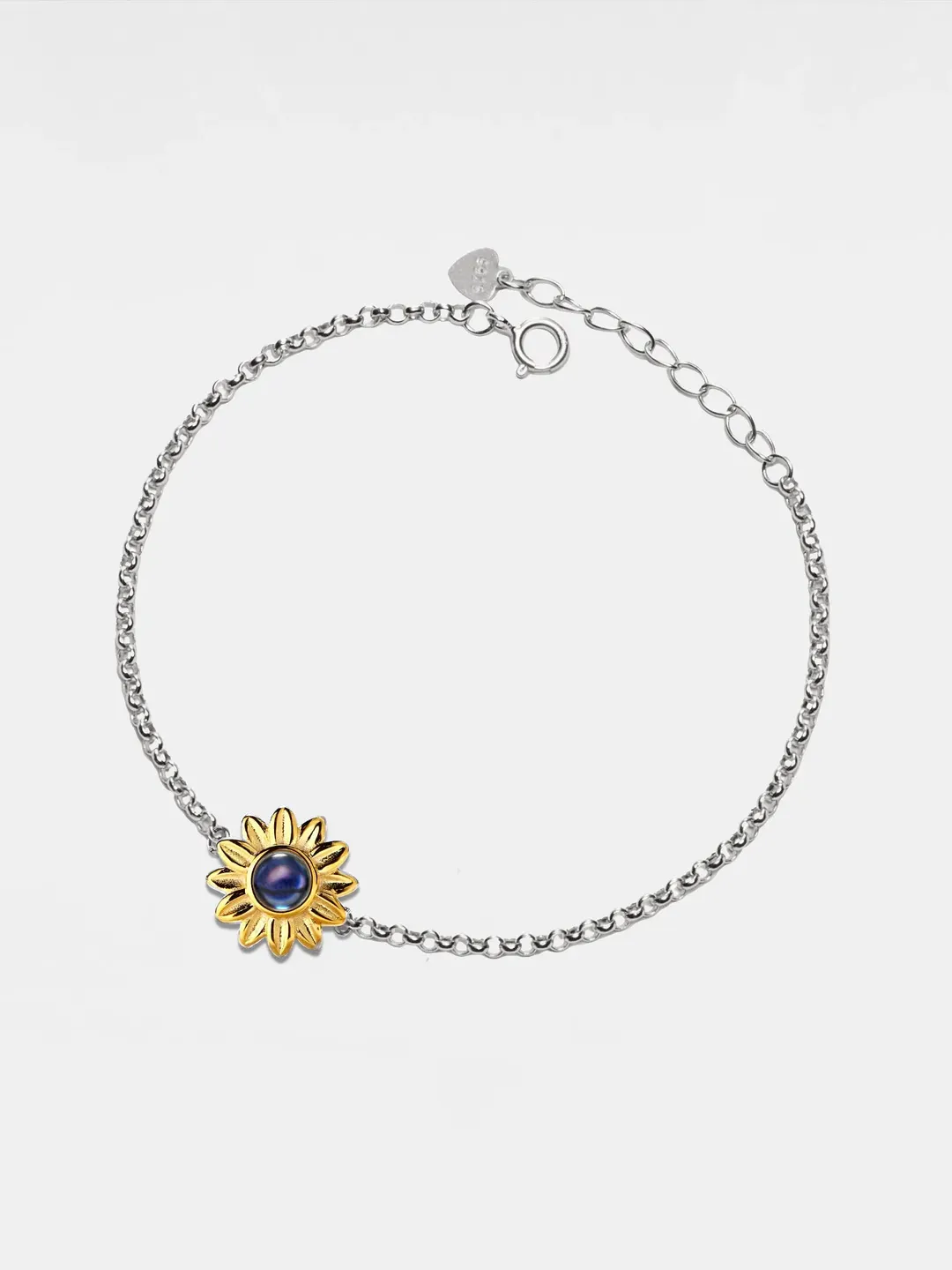 PERIMADE Sunflower Projection Bracelet • Personalized Picture Inside Bracelet • Sterling Silver Keepsake Jewelry • Trendy Best Friend Gift