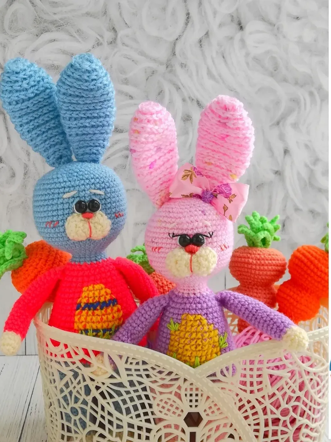 Crochet Easter rabbit pattern, amigurumi bunny toy, PDF patterns rabbit and carrot by CrochetToysForKids