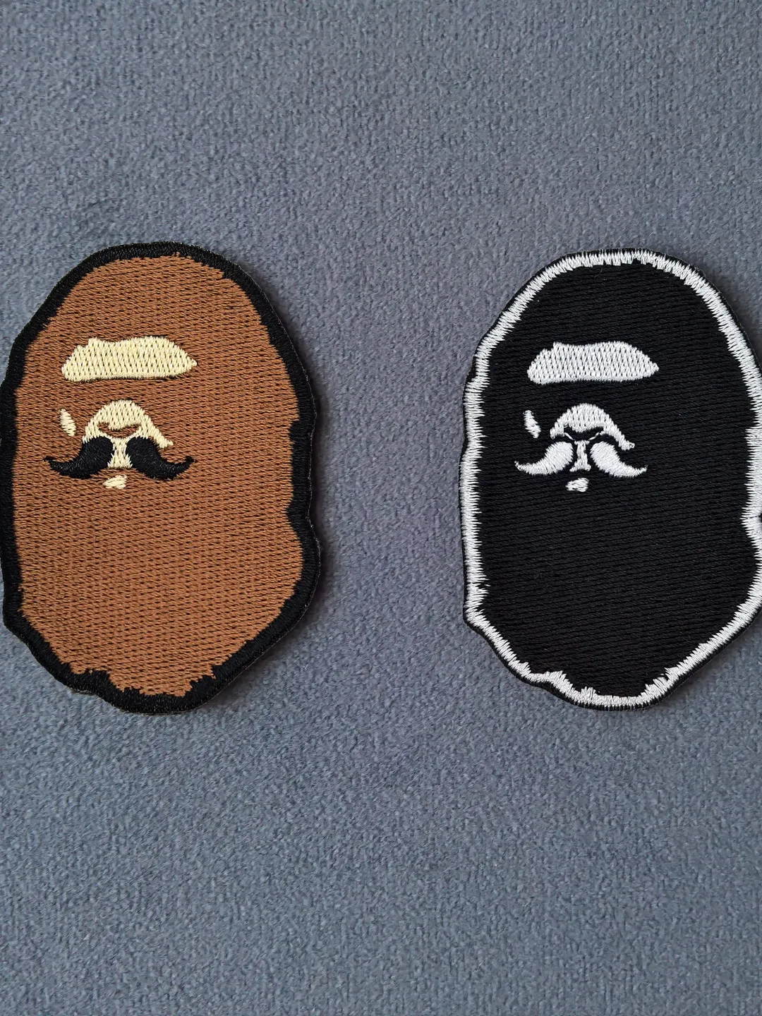 Bape Ape Head Sew on Patch Bathing ape patch with a mustache brown and black