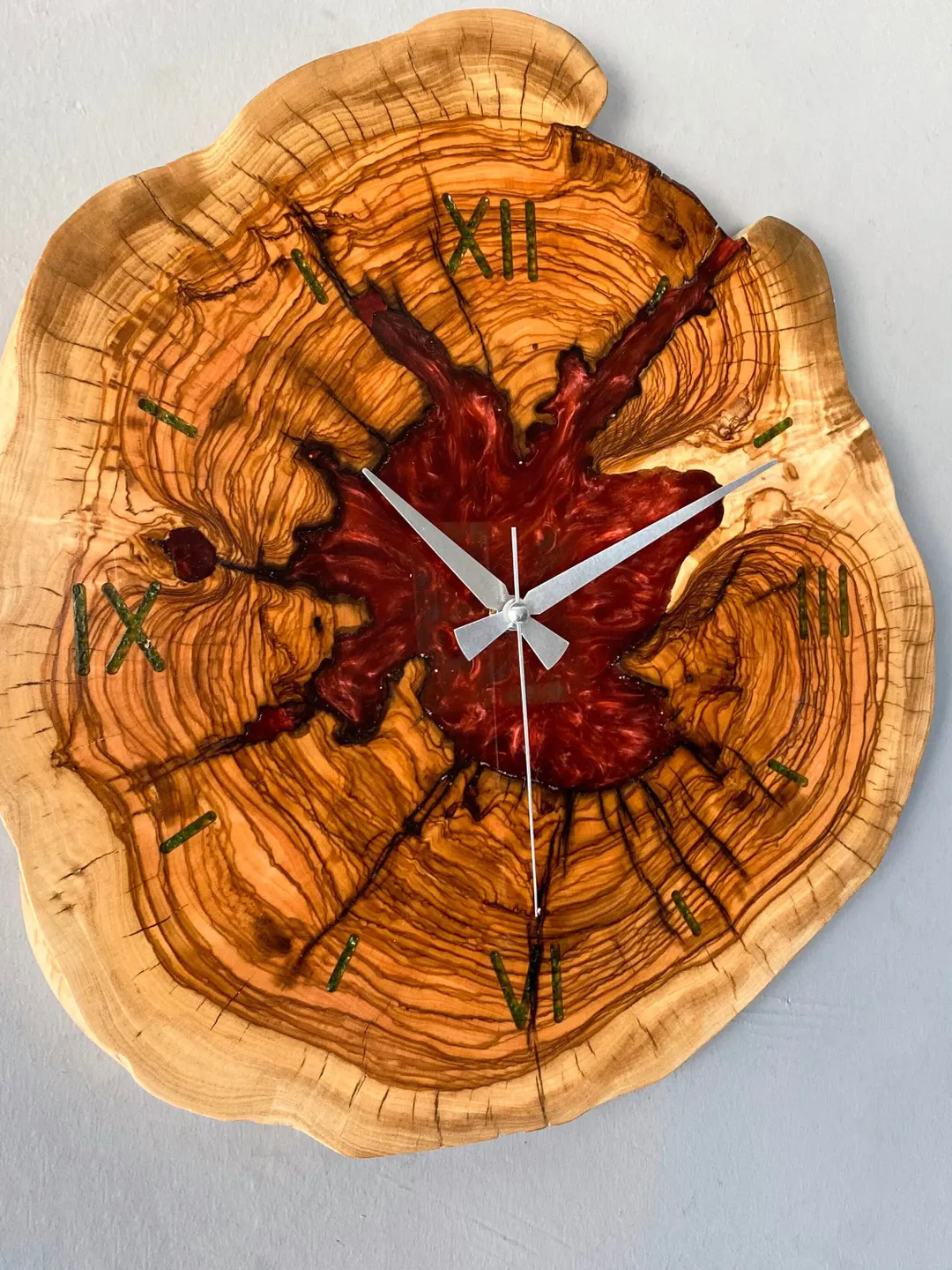 Custom Made Resin & Olive Wood Wall Clock, Wooden Clock, Farmhouse Wall ...