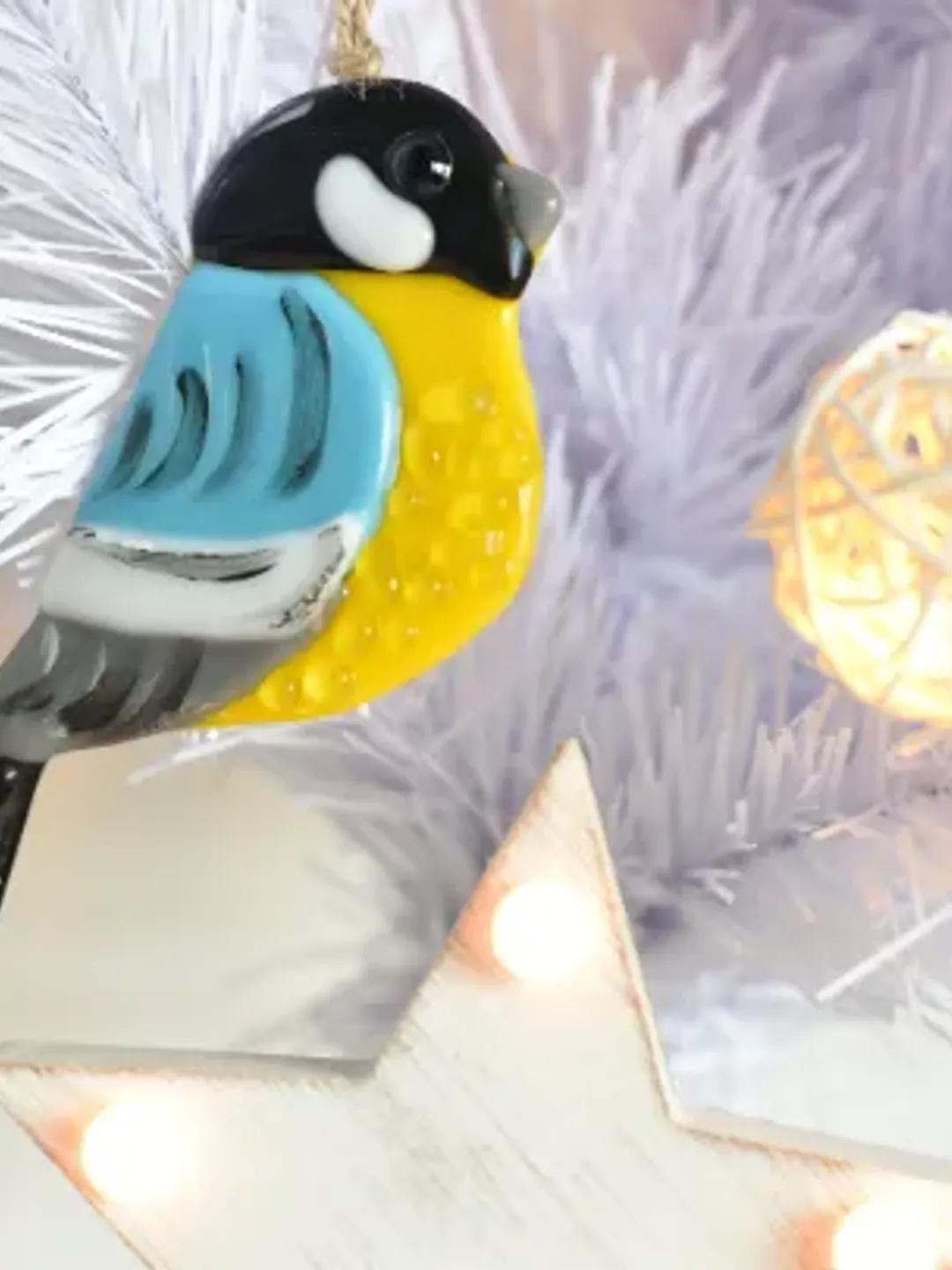 Bird tit christmas gift fused glass suncatcher - christmas tree toys - window glass suncatcher - fused glass ornaments