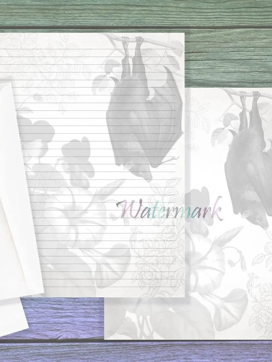 Floral Bat Writing Paper Set | Bat Stationery Paper | Gothic Paper | Letter Paper | Persephone Pages | Stationery Set Bats | Bat Page