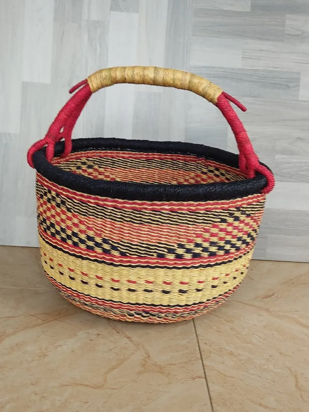 Ghana Woven Market Basket | Harvest Basket | Shopping Basket | Birthday Gift Basket