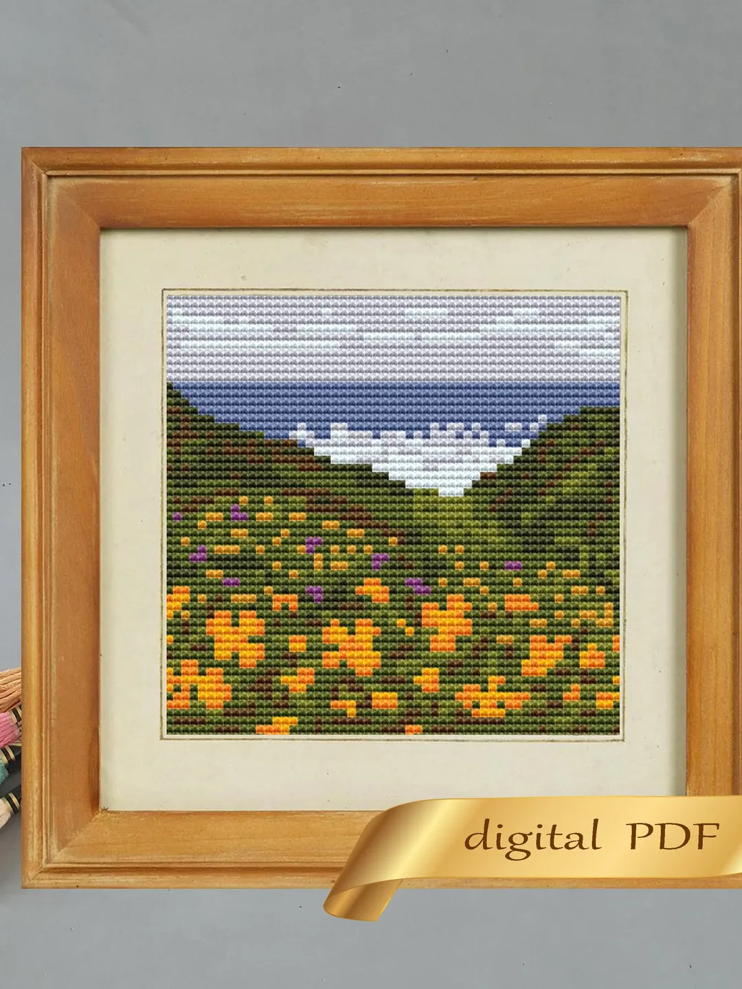 Summer landscape pattern pdf cross stitch, Easy embroidery DIY, small pattern