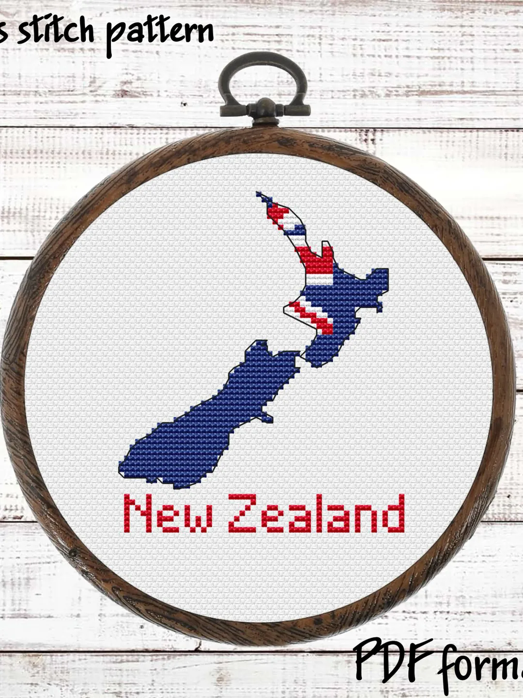 New Zealand map Cross Stitch pattern modern, Oceania easy Xstitch chart PDF
