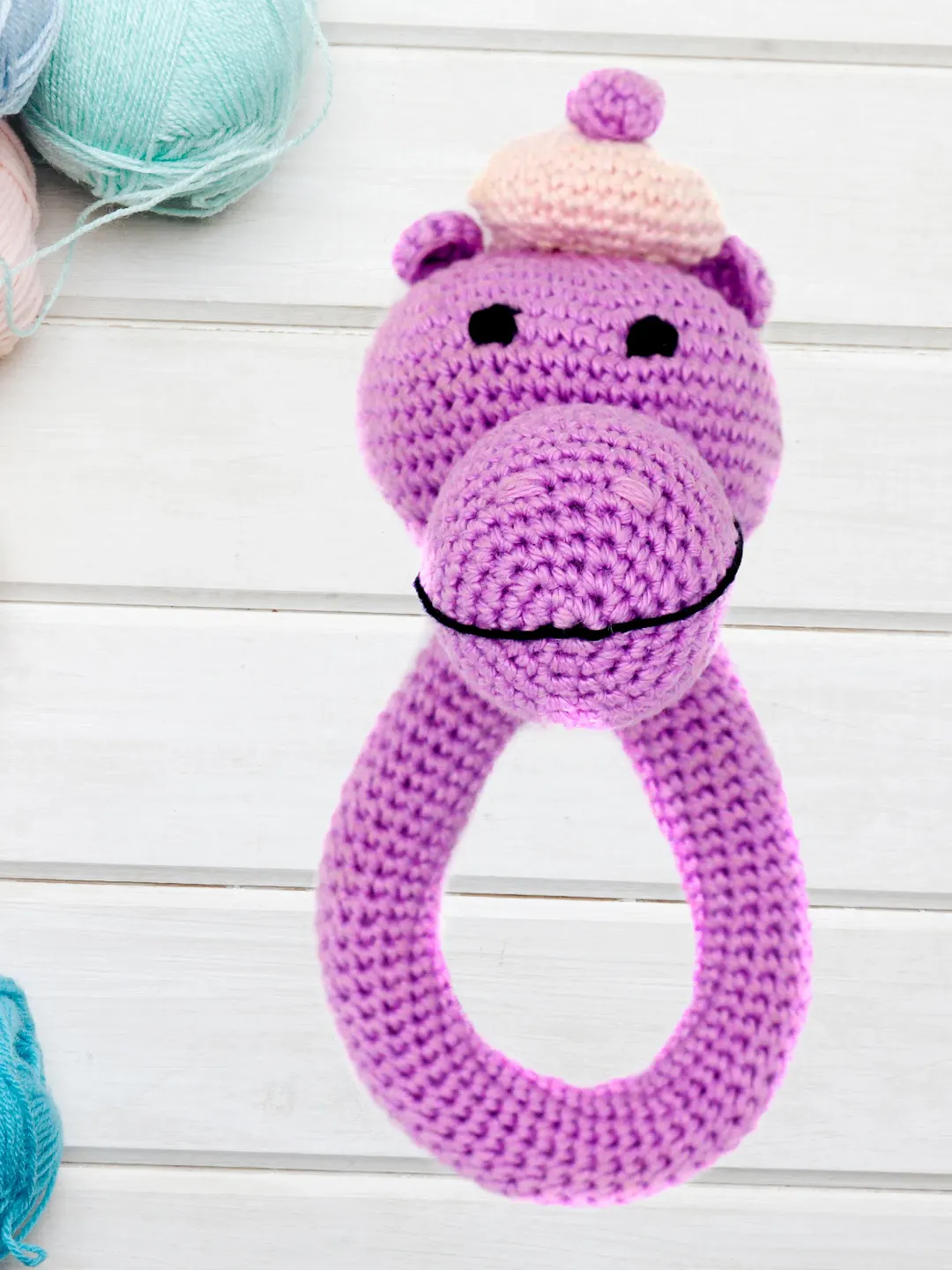 Hippo rattle, stuffed rattle, newborn rattle gift, baby shower gift, teething rattle toy, crochet organic toy
