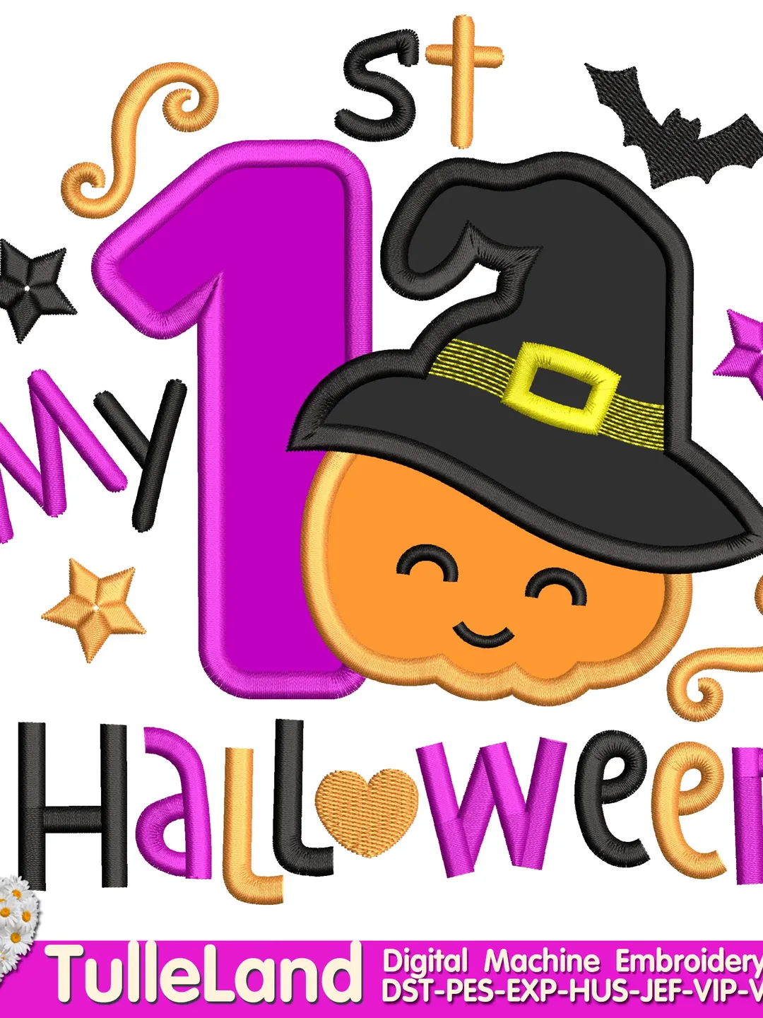 My 1 st Halloween Pumpkin  Machine embroidery applique design