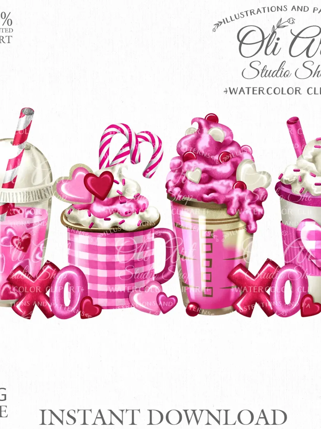 Valentines Day Spice Latte Clipart. Hand painted clipart. Sublimation Png, Design Digital Download. OliArtStudioShop
