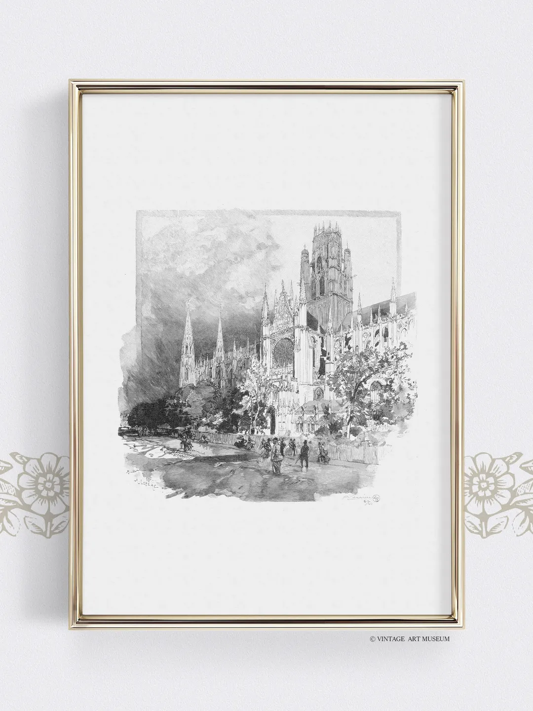 Architecture Print Vintage Sketch, Gothic Wall Art, French Minimalist Printable Decor, Digital Download | 188