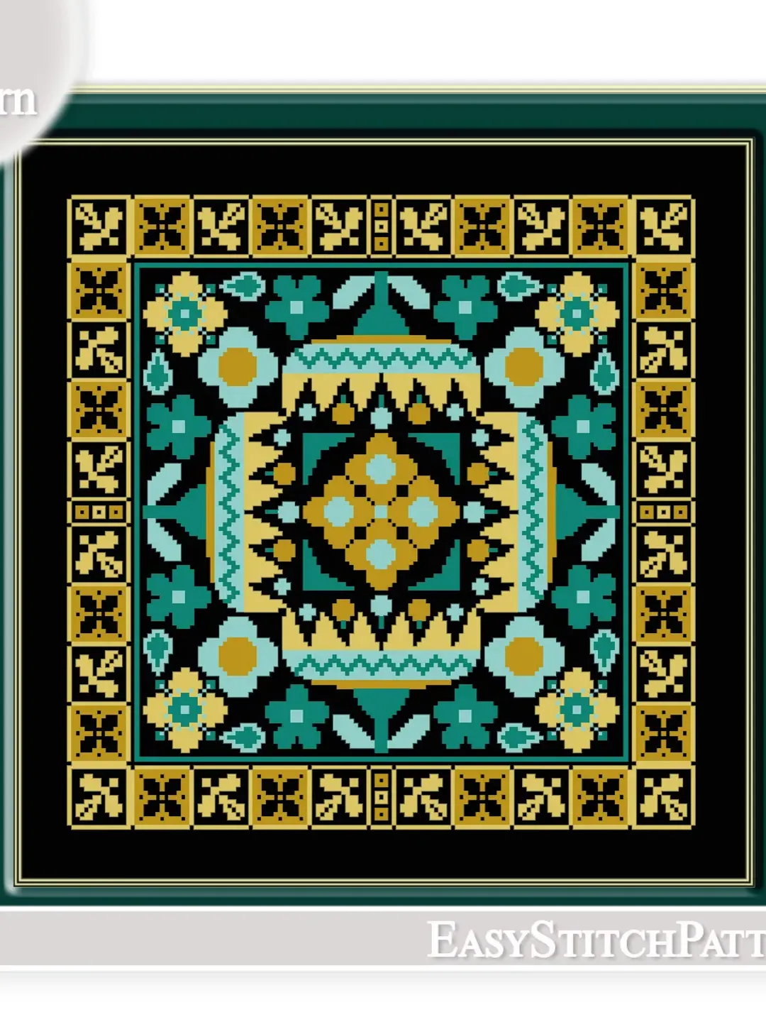 Geometric cross stitch pattern. Ornament cross stitch pattern. Square cross stitch.