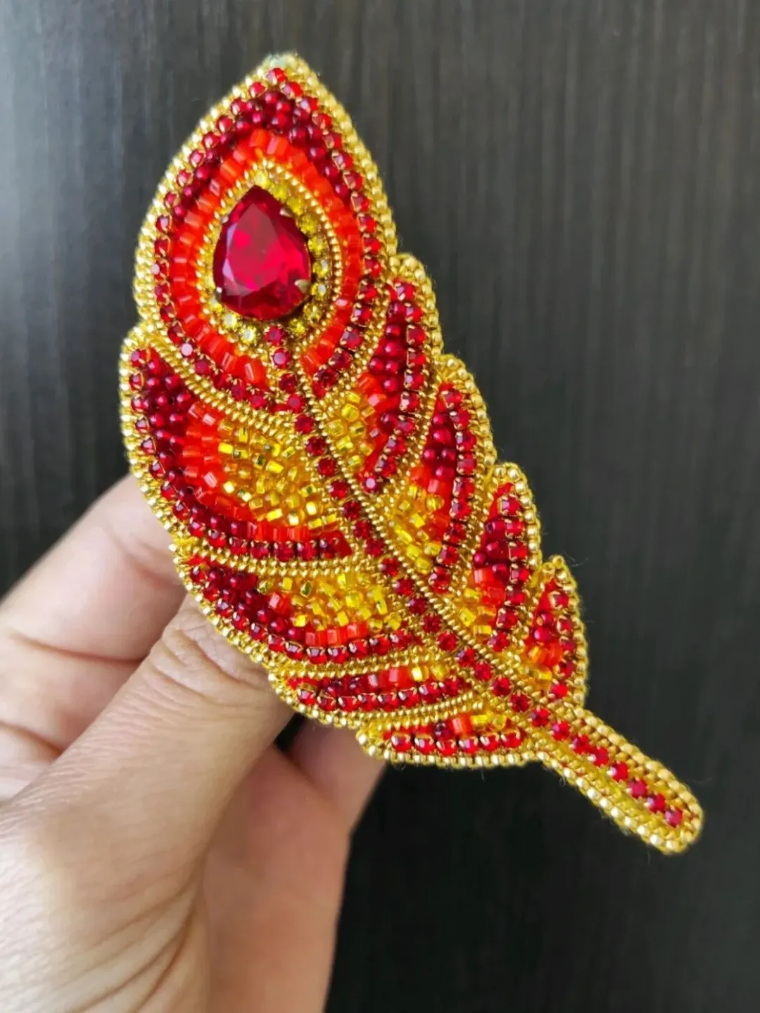 Feather brooch, firebird brooch, brooch pin, beaded brooch, mothers day, gift for friend, handmade gifts, brooch, pin