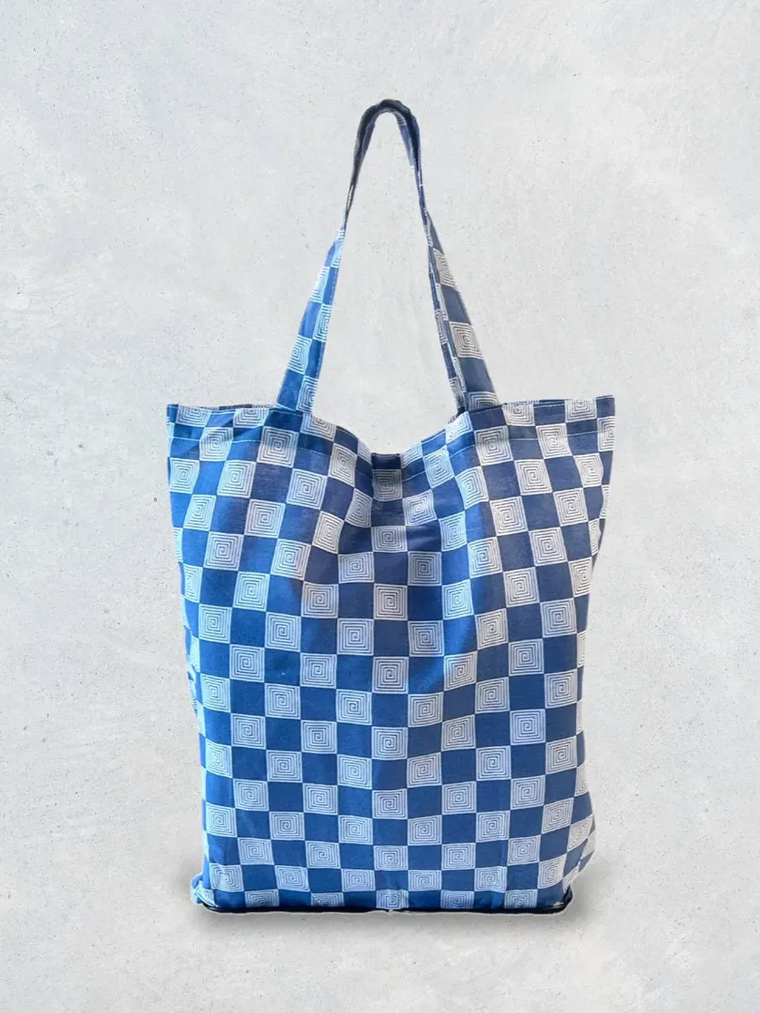 Blue Check Tote | Foldable Blue checkered  Tote | Batik Shopping Bag | Reusable Cotton Tote