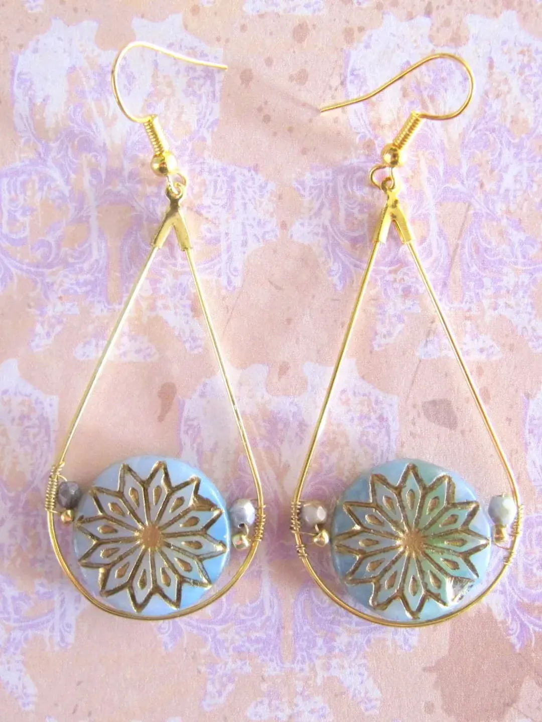 Handmade boho earrings, long earrings, hippie style earrings, summer earrings, bohemial cristal beads jewelry, blue jewelry