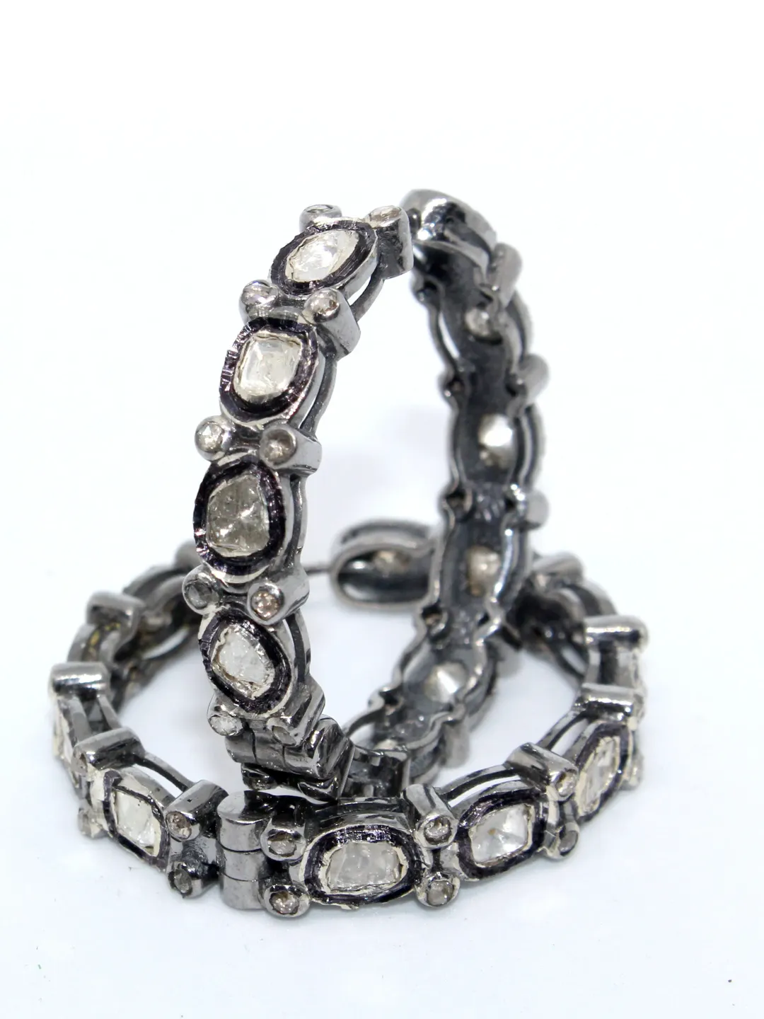 Polki Diamond Hoop Earrings, Sterling Silver Earrings, Huggie Hoop Earrings, Silver Earrings, Polki Jewelry, Victorian Jewelry