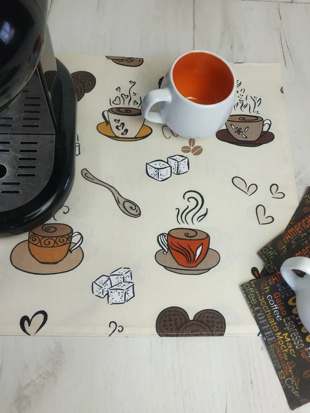 Coffee desk mat and cup coasters, coffee decor, coffee gift set ...