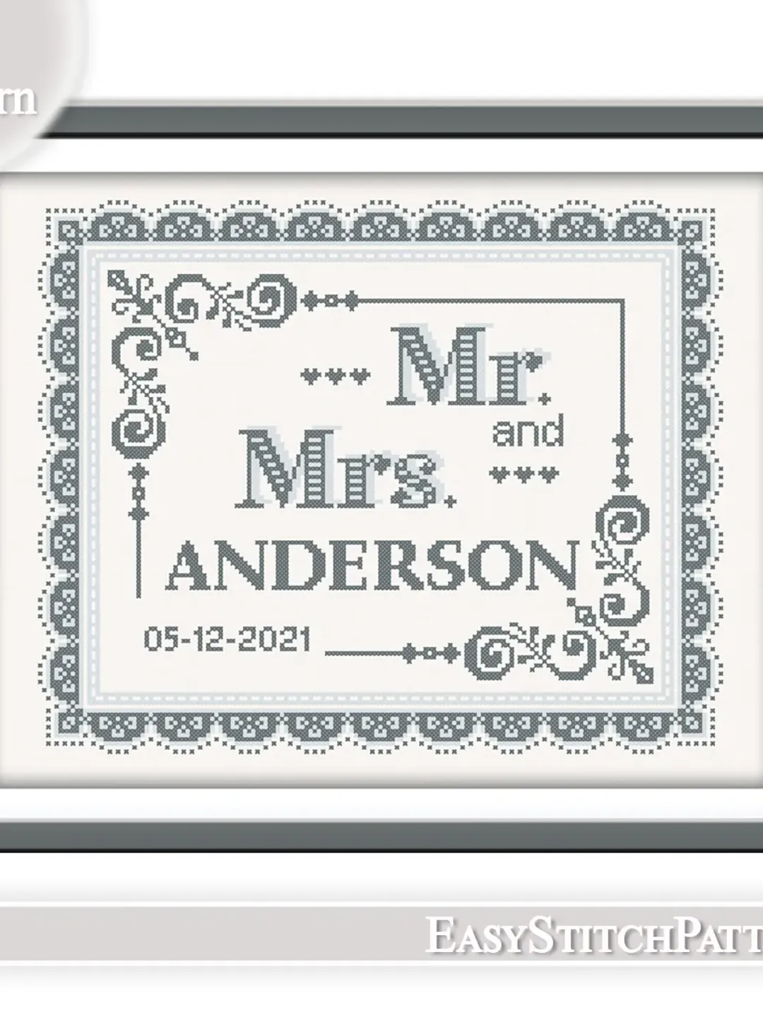 Anniversary cross stitch pattern. DIY. Floral Wreath. Wedding cross stitch pattern. Flower frame.